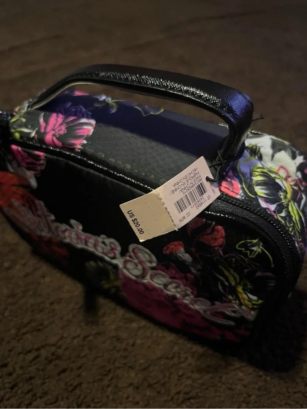 Victoria's Secret Black Floral Cosmetic Case with Pink & Yellow Flowers